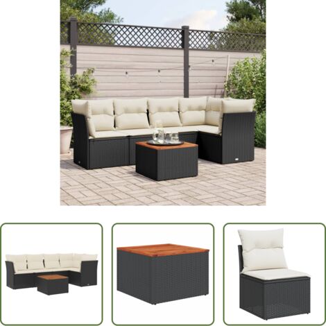 Sedute da giardino -  Set Divano da Giardino 6 pz con Cuscini Nero in Polyrattan