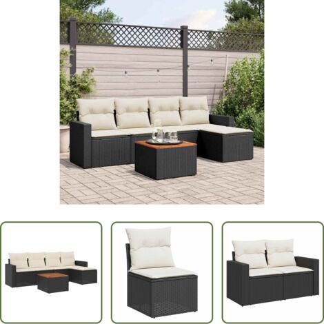 Sedute da giardino -  Set Divano da Giardino 6 pz con Cuscini Nero in Polyrattan