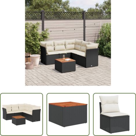 Sedute da giardino -  Set Divano da Giardino 6 pz con Cuscini Nero in Polyrattan