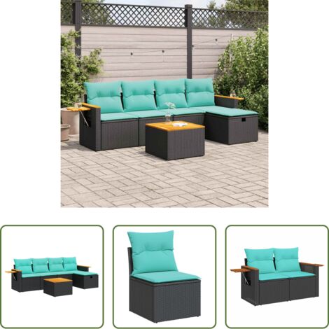 Sedute da giardino -  Set Divano da Giardino 6 pz con Cuscini Nero in Polyrattan