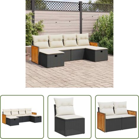 Sedute da giardino -  Set Divano da Giardino 6 pz con Cuscini Nero in Polyrattan
