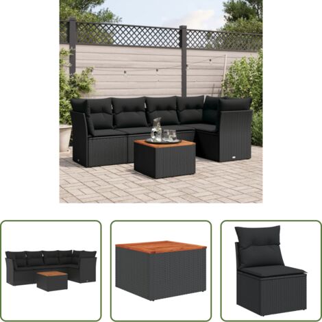 Sedute da giardino -  Set Divano da Giardino 6 pz con Cuscini Nero in Polyrattan