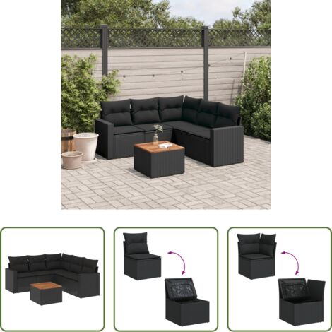 Sedute da giardino -  Set Divano da Giardino 6 pz con Cuscini Nero in Polyrattan