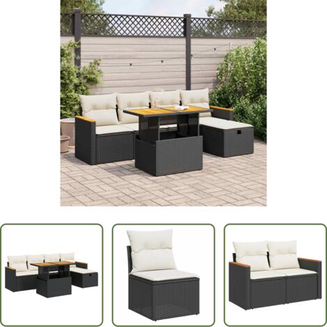 Sedute da giardino -  Set Divano da Giardino 6 pz con Cuscini Nero in Polyrattan