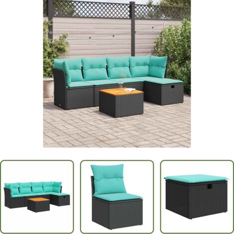 Sedute da giardino -  Set Divano da Giardino 6 pz con Cuscini Nero in Polyrattan