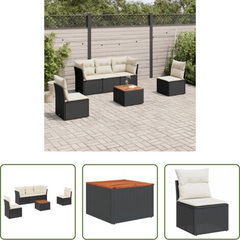 Sedute da giardino -  Set Divano da Giardino 6 pz con Cuscini Nero in Polyrattan