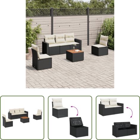 Sedute da giardino -  Set Divano da Giardino 6 pz con Cuscini Nero in Polyrattan
