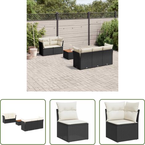 Sedute da giardino -  Set Divano da Giardino 6 pz con Cuscini Nero in Polyrattan