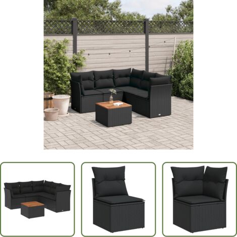 Sedute da giardino -  Set Divano da Giardino 6 pz con Cuscini Nero in Polyrattan
