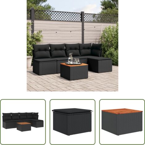 Sedute da giardino -  Set Divano da Giardino 6 pz con Cuscini Nero in Polyrattan