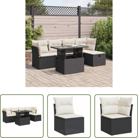 Sedute da giardino -  Set Divano da Giardino 6 pz con Cuscini Nero in Polyrattan