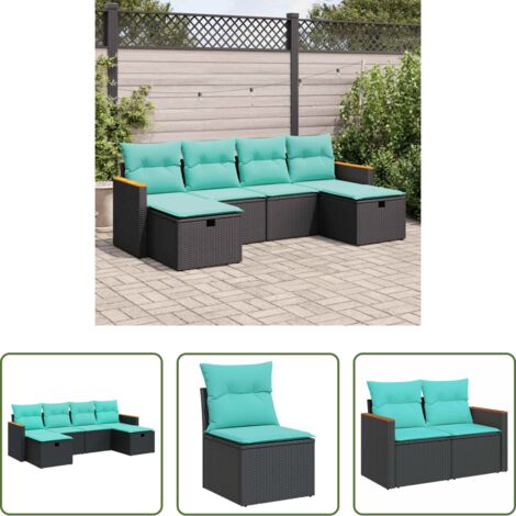 Sedute da giardino -  Set Divano da Giardino 6 pz con Cuscini Nero in Polyrattan