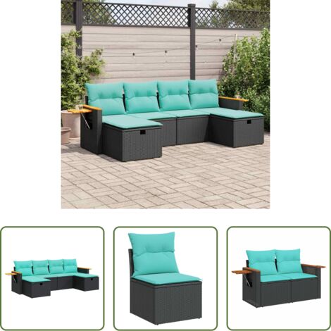 Sedute da giardino -  Set Divano da Giardino 6 pz con Cuscini Nero in Polyrattan
