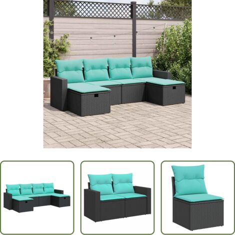 Sedute da giardino -  Set Divano da Giardino 6 pz con Cuscini Nero in Polyrattan