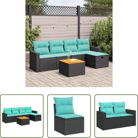 Sedute da giardino -  Set Divano da Giardino 6 pz con Cuscini Nero in Polyrattan