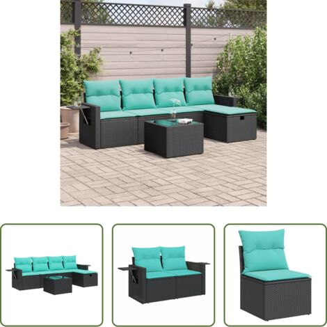 Sedute da giardino -  Set Divano da Giardino 6 pz con Cuscini Nero in Polyrattan