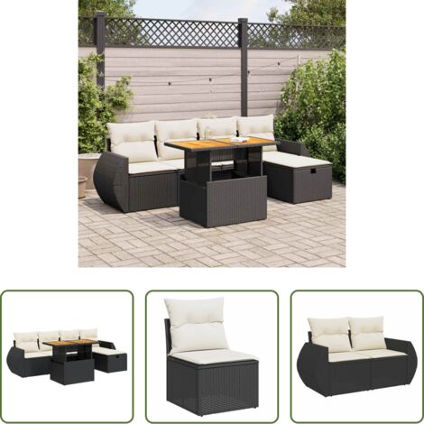 Sedute da giardino -  Set Divano da Giardino 6 pz con Cuscini Nero Polyrattan Acacia