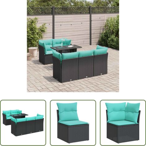 Sedute da giardino -  Set Divano da Giardino 6 pz con Cuscini Nero Polyrattan Acacia