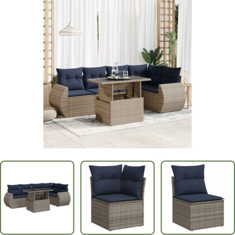Sedute da giardino -  Set Divano da Giardino 6pz con Cuscini Grigio Polyrattan Acacia