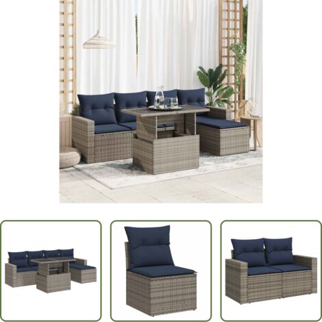 Sedute da giardino -  Set Divano da Giardino 6pz con Cuscini Grigio Polyrattan Acacia