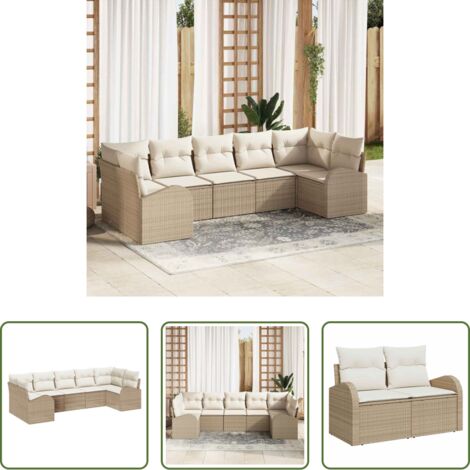 Sedute da giardino -  Set Divano da Giardino 7 pcs Beige Rattan in Polipropilene