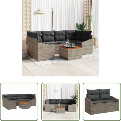 Sedute da giardino -  Set Divano da Giardino 7 pcs Grigio polyrattan