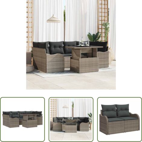 Sedute da giardino -  Set Divano da Giardino 7 pcs Grigio Rattan in Polipropilene