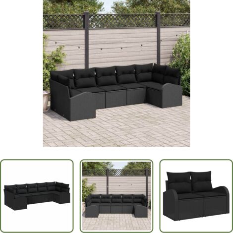 Sedute da giardino -  Set Divano da Giardino 7 pcs Nero Rattan in Polipropilene