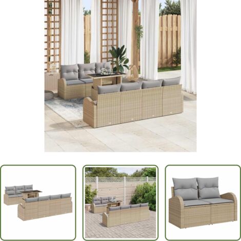 Sedute da giardino -  Set Divano da Giardino 8 pcs Beige Rattan in Polipropilene