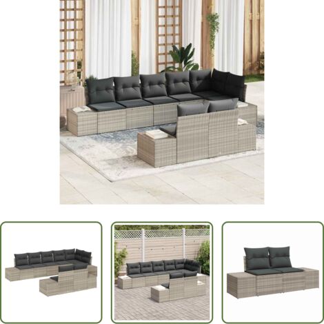 Sedute da giardino -  Set Divano da Giardino 8 pcs Grigio chiaro Poly Rattan