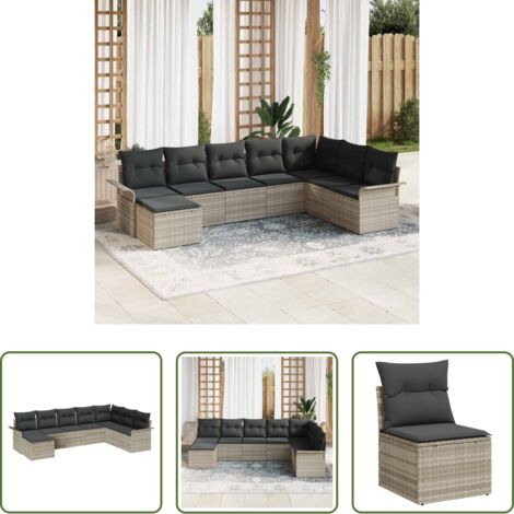 Sedute da giardino -  Set Divano da Giardino 8 pcs Grigio chiaro polyrattan
