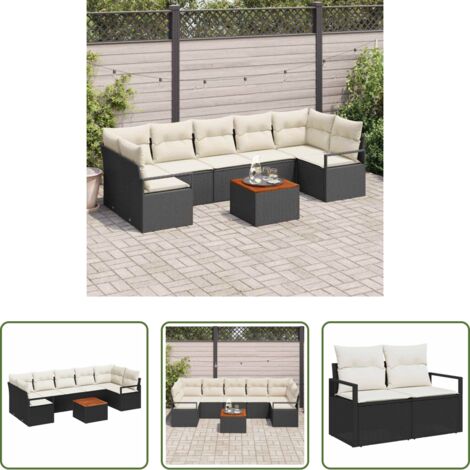 Sedute da giardino -  Set Divano da Giardino 8 pcs Nero e Crema polyrattan