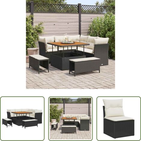 Sedute da giardino -  Set Divano da Giardino 8 pcs Nero polyrattan