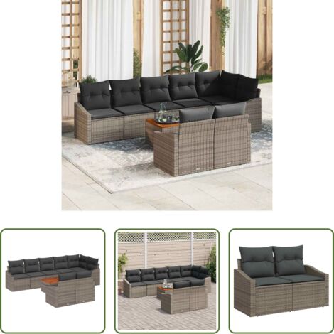 Sedute da giardino -  Set Divano da Giardino 9 pcs Grigio polyrattan