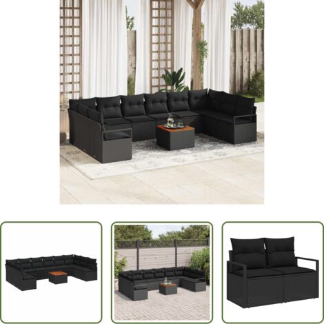 Sedute da giardino -  Set Divano da Giardino con archiviazione 11 pcs Nero polyrattan