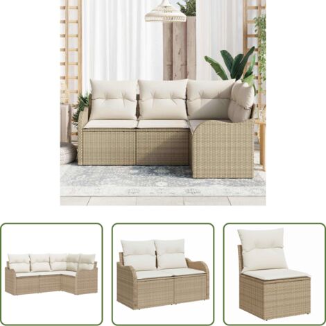 Sedute da giardino -  Set Divano da Giardino con archiviazione 4 pcs Beige polyrattan