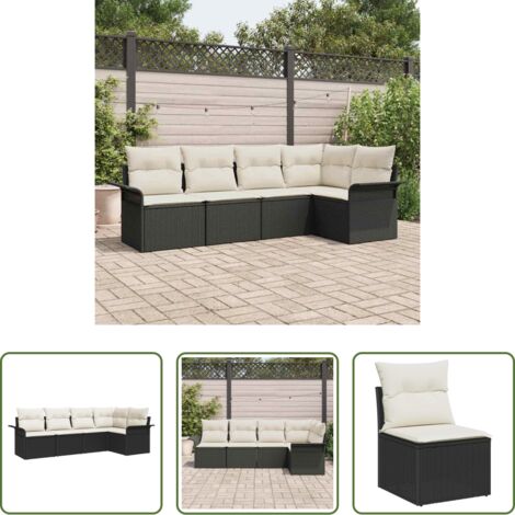 Sedute da giardino -  Set Divano da Giardino con archiviazione 5 pcs Nero polyrattan