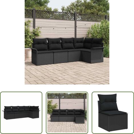 Sedute da giardino -  Set Divano da Giardino con archiviazione 5 pcs Nero polyrattan