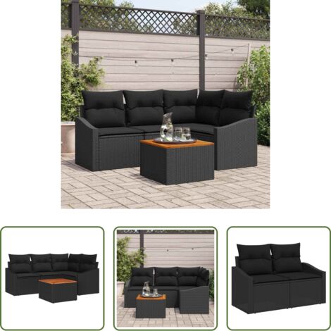 Sedute da giardino -  Set Divano da Giardino con archiviazione 5 pcs Nero polyrattan