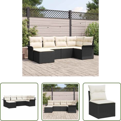 Sedute da giardino -  Set Divano da Giardino con archiviazione 6 pcs Nero polyrattan