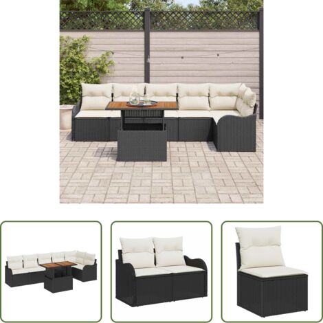 Sedute da giardino -  Set Divano da Giardino con archiviazione 7 pcs Nero Poly Rattan