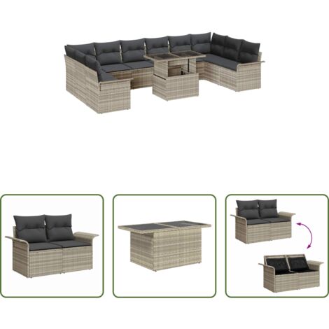 Sedute da giardino -  Set Divano da Giardino con cuscino 11 pcs Grigio chiaro