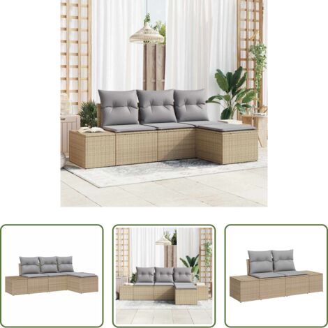 Sedute da giardino -  Set Divano da Giardino con cuscino 4 pcs Beige polyrattan