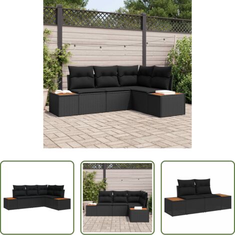 Sedute da giardino -  Set Divano da Giardino con cuscino 4 pcs Nero Polyrattan
