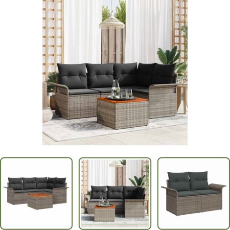 Sedute da giardino -  Set Divano da Giardino con cuscino 5 pcs Grigio polyrattan