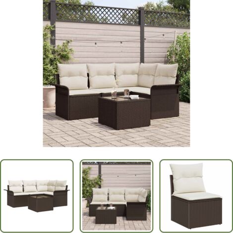 Sedute da giardino -  Set Divano da Giardino con cuscino 5 pcs Marrone polyrattan
