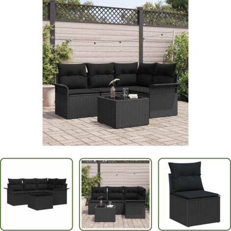 Sedute da giardino -  Set Divano da Giardino con cuscino 5 pcs Nero polyrattan