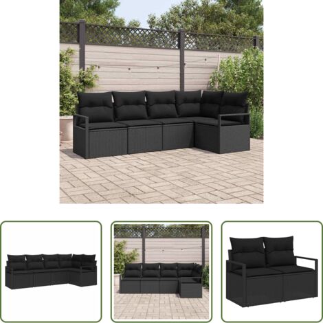 Sedute da giardino -  Set Divano da Giardino con cuscino 5 pcs Nero polyrattan