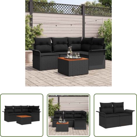 Sedute da giardino -  Set Divano da Giardino con cuscino 5 pcs Nero polyrattan