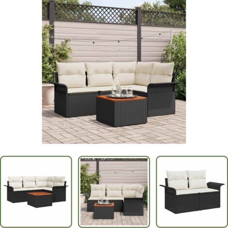 Sedute da giardino -  Set Divano da Giardino con cuscino 5 pcs Nero polyrattan
